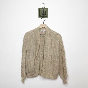 madewell tan ivory speckled cableknit sweater